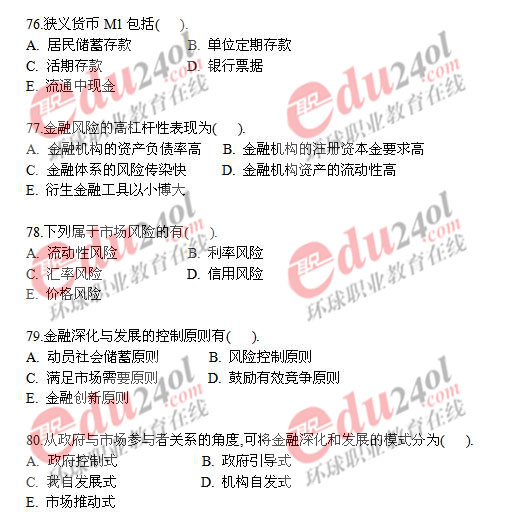 2008年中級金融專業知識與實務真題